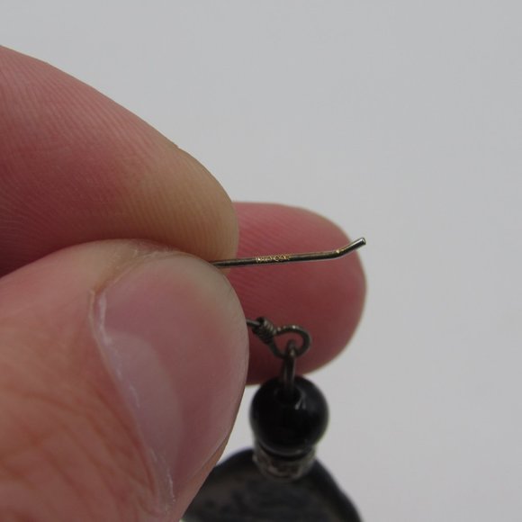 Sterling Silver Dark Tone Shell Earrings Vintage - Picture 4 of 6